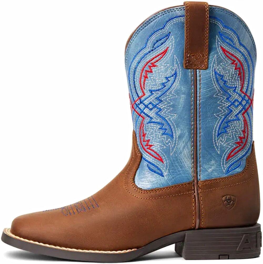 Ariat Kids Double Kicker Western Boots blue red size 4 square toe leather